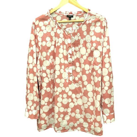 Talbots Womens Plus 2X Pink Polka Dot 100% Cotton Blouse Ruffle Neckline Button - Picture 1 of 5